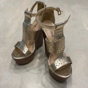 Metallic Gold Wedge Sandals
